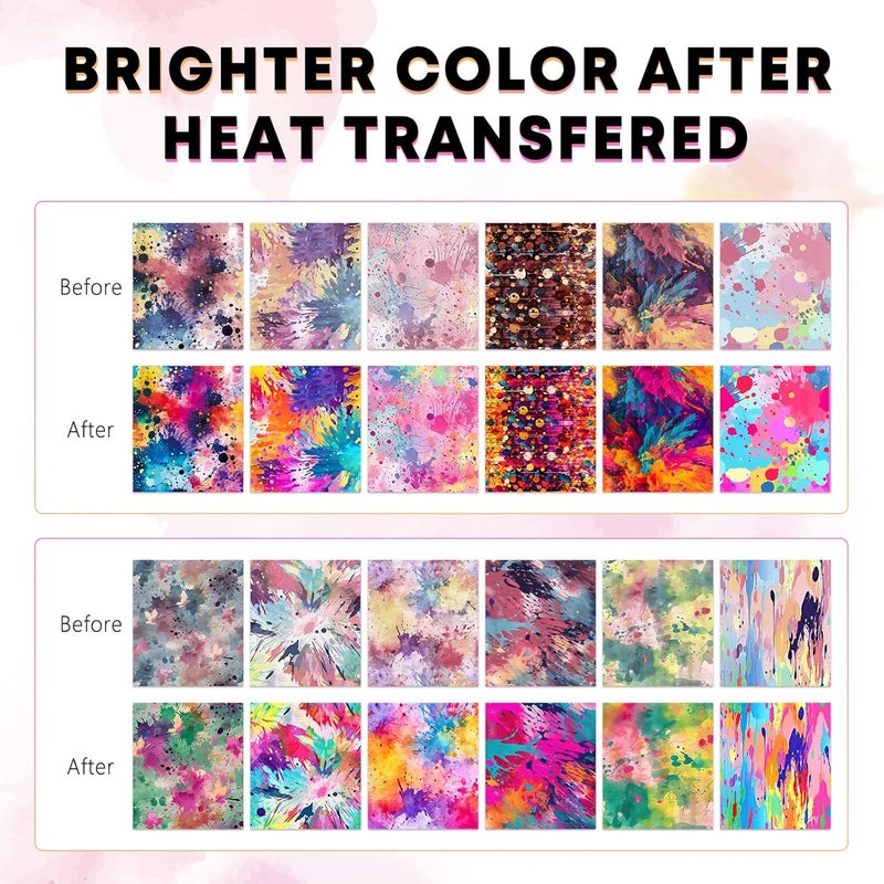 HTVSTD Paint Splatter Sublimation Transfer Ink Paper-12pcs 12"x10" Watercolor Patterned Sublimation Transfer Paper for Mugs DIY Sublimation Paper - Image 2